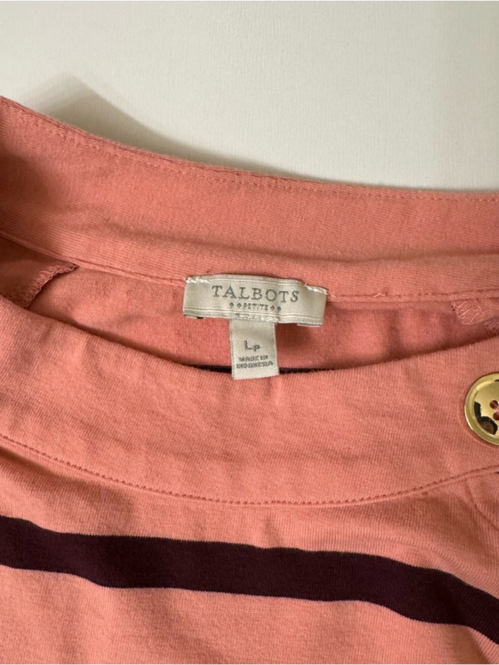 Talbots Pink and Black Striped Button-Shoulder Long Sleeve Top - Picture 3 of 7